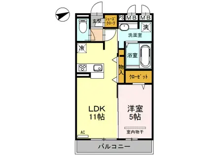 東武伊勢崎・大師線 越谷駅 徒歩17分 3階建 築9年(1LDK/3階)の間取り写真