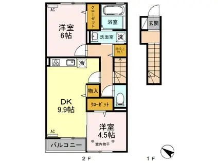 サンセレーナ(2DK/2階)の間取り写真