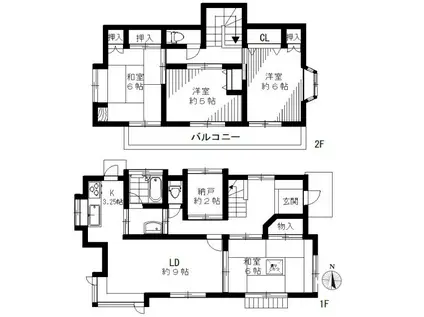常磐線 我孫子駅 徒歩8分 2階建 築32年(4SLDK)の間取り写真