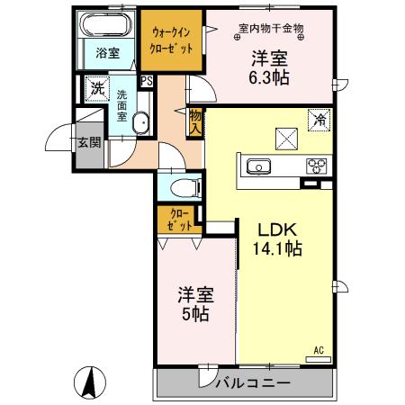 ロイジェントパークスレイクタウンⅢC(2LDK/1階)の間取り写真