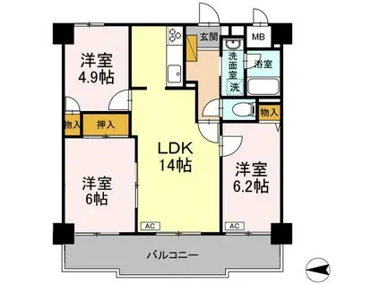 フジヴェール法蓮寺山(3LDK/2階)の間取り写真