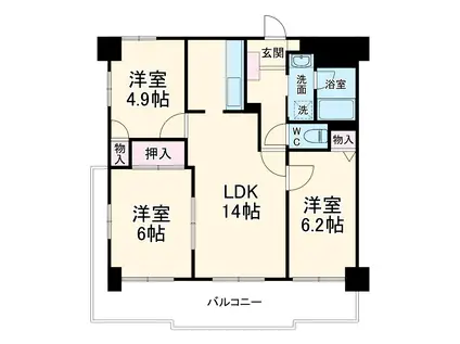 フジヴェール法蓮寺山(3LDK/4階)の間取り写真