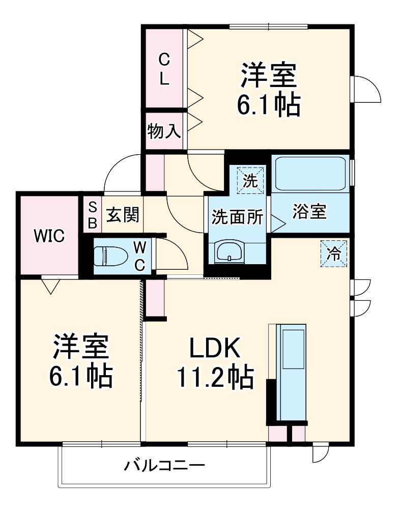 ヴィラージュB(2LDK/2階)の間取り写真