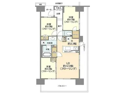 セントラルレジデンスおおたかの森(3LDK/2階)の間取り写真