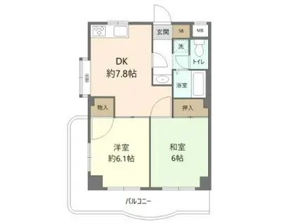 ハイブリッジソシア(2DK/4階)の間取り写真