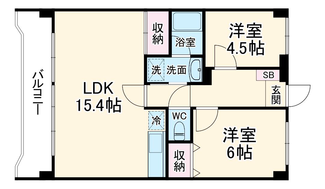 シャトー春日部B棟(2LDK/2階)の間取り写真