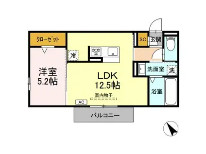 D-HILLS初生(1LDK/2階)の間取り写真