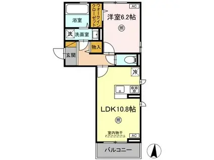 タイムズ・スクエアⅤ TWO(1LDK/2階)の間取り写真