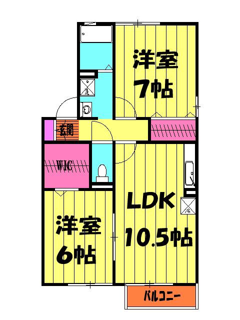 ディアコートA(2LDK/2階)の間取り写真