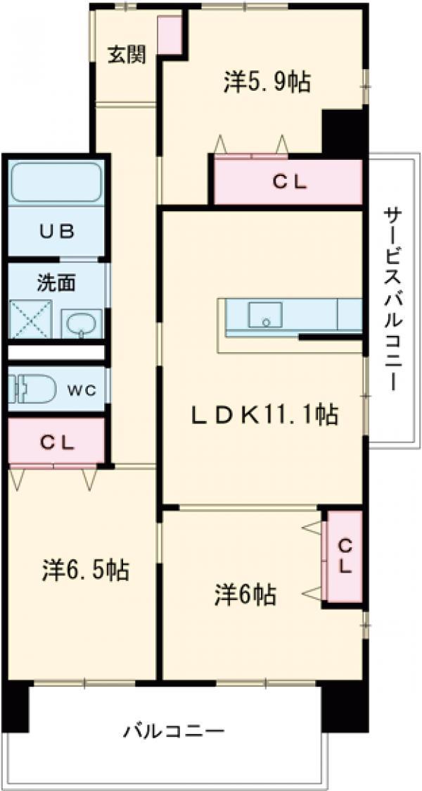 ヴィラージュ エクセラン(3LDK/3階)の間取り写真