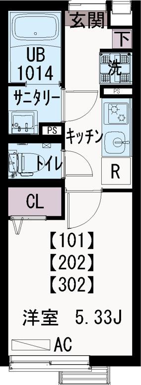 IXO光(1K/3階)の間取り写真