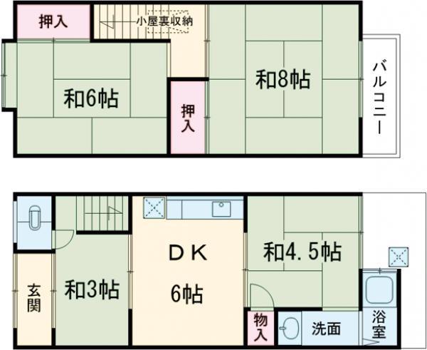 山陰本線 円町駅 徒歩10分 2階建 築42年(4DK)の間取り写真