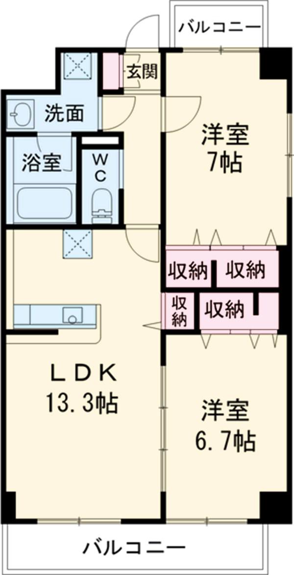 フォルトゥーナ元本郷(2LDK/2階)の間取り写真