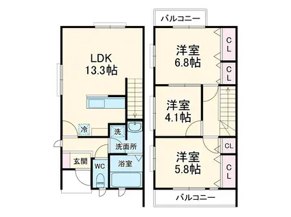 高崎線 上尾駅 徒歩9分 2階建 築2年(3LDK)の間取り写真