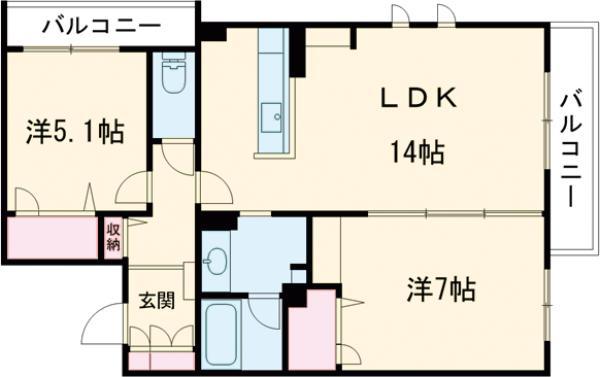 シャーメゾンステージ松山(2LDK/2階)の間取り写真