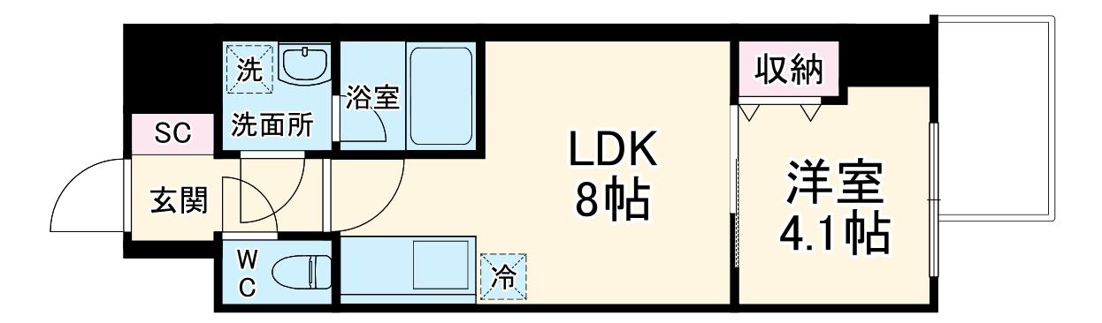 エスリードレジデンス大阪谷町ザ・マークス(1LDK/8階)の間取り写真