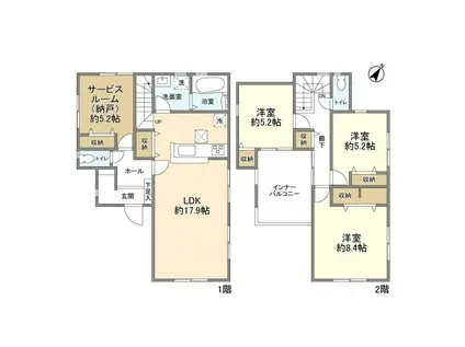 東武鉄道野田線 東岩槻駅 徒歩27分 2階建 築2年(3SLDK)の間取り写真