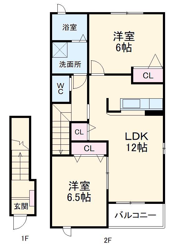 ミッテフリーデⅢ(2LDK/2階)の間取り写真