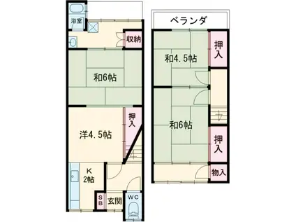 太秦百合ケ本町テラスハウス(3DK)の間取り写真