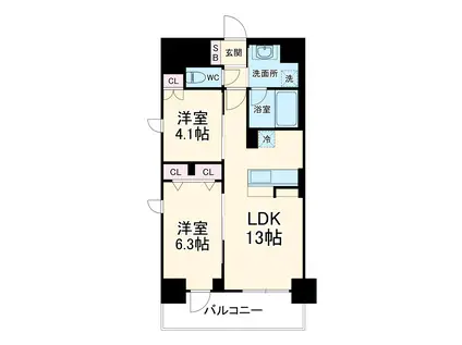 CEDER NORITAKE(2LDK/6階)の間取り写真