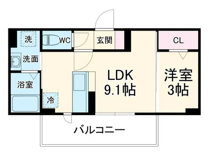 D-ROOM中楯 B棟(1LDK/1階)の間取り写真