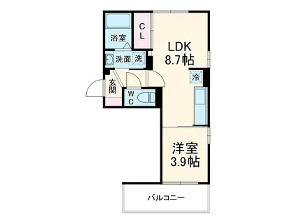 D-ROOM中楯 B棟(1LDK/2階)の間取り写真