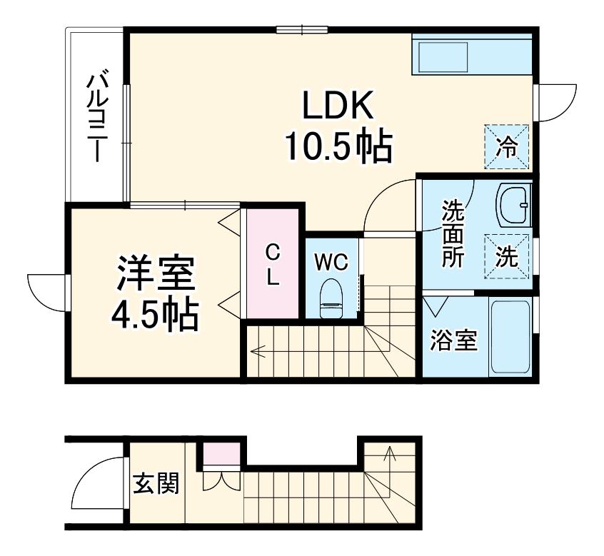 名古屋市東山線 本陣駅 徒歩15分 2階建 築2年(1LDK)の間取り写真