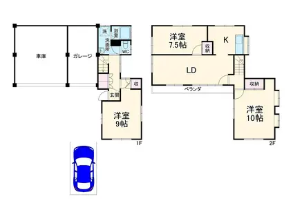横浜市ブルーライン 港南中央駅 徒歩18分 2階建 築49年(3LDK)の間取り写真