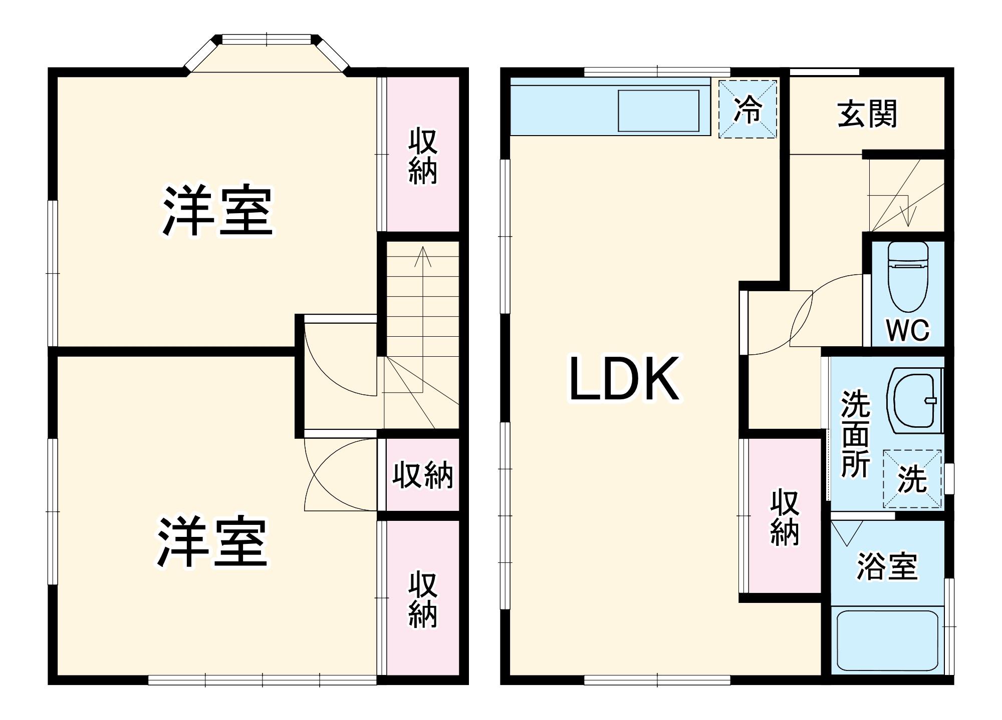 南武線 武蔵新城駅 バス乗車時間:7分 野川バス停で下車 徒歩2分 2階建 築63年(2LDK)の間取り写真