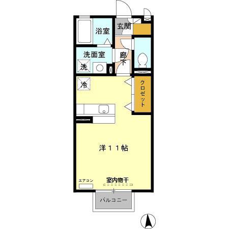 フィットK2(ワンルーム/2階)の間取り写真