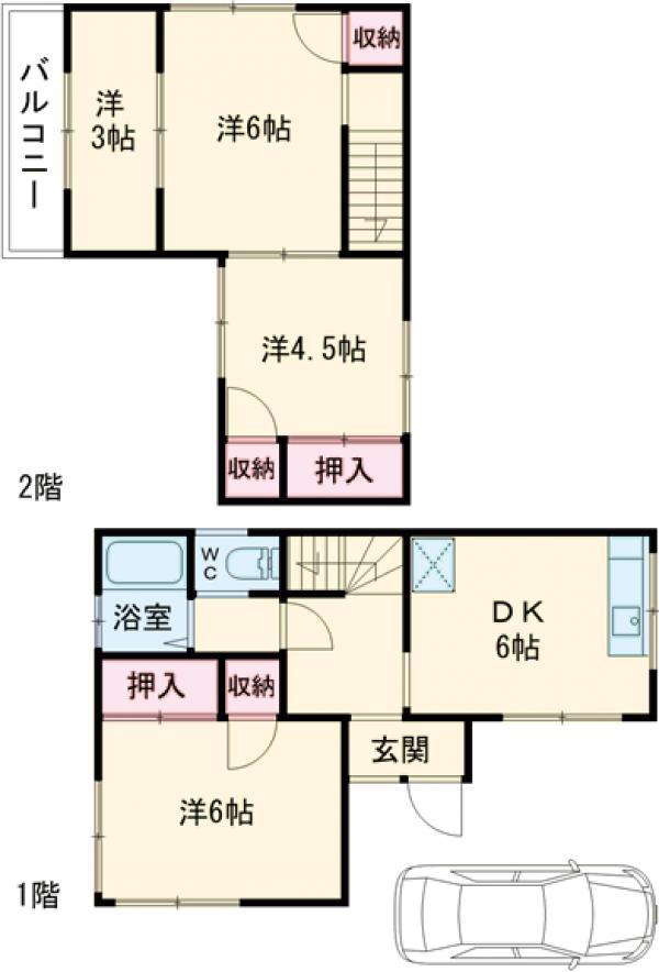 宇都宮芳賀ライト線 清陵高校前駅 徒歩14分 2階建 築53年(4DK)の間取り写真