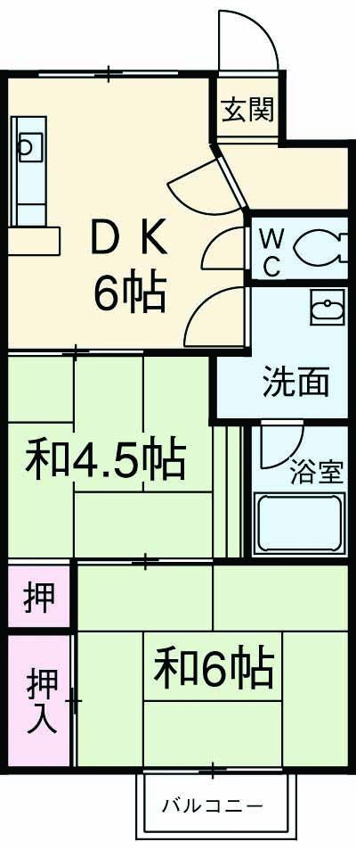 レジデンスヤマテ(2DK/2階)の間取り写真