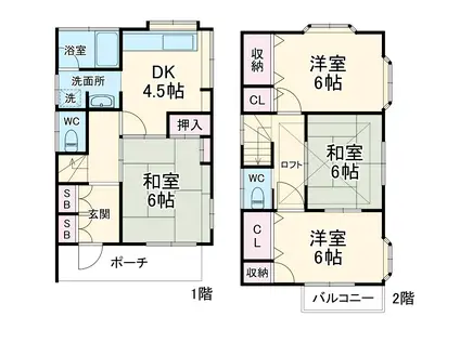 横浜線 淵野辺駅 徒歩9分 2階建 築35年(4DK)の間取り写真