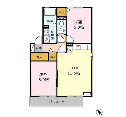 グランヴィル(2LDK/2階)の間取り写真