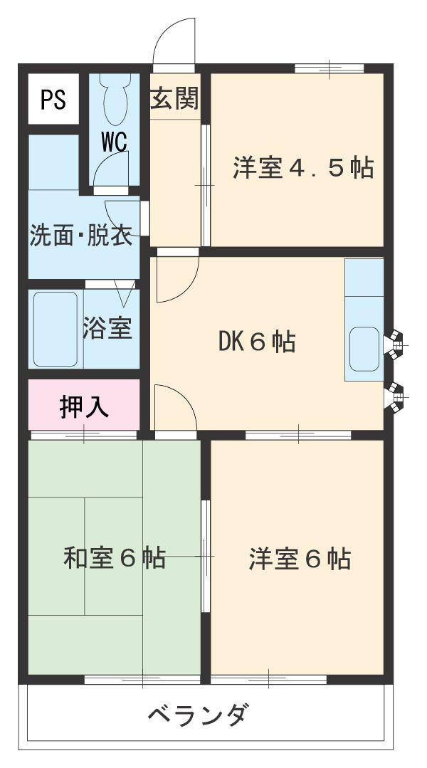 コーポ木曽川(3DK/2階)の間取り写真
