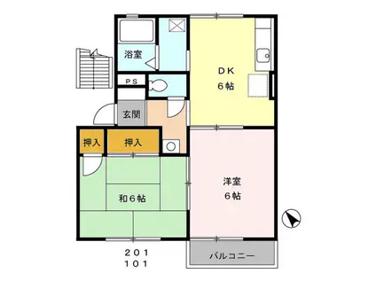 カサドマールC(2DK/1階)の間取り写真