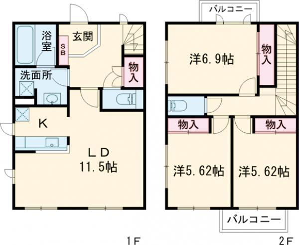コートヤード深大寺(3LDK)の間取り写真