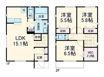 京成電鉄松戸線 常盤平駅 徒歩26分 2階建 築2年(3LDK)の間取り写真