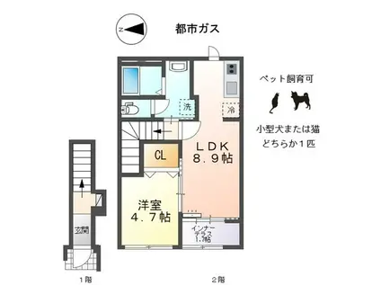 ネオハピネスアオシゲ(1LDK/2階)の間取り写真