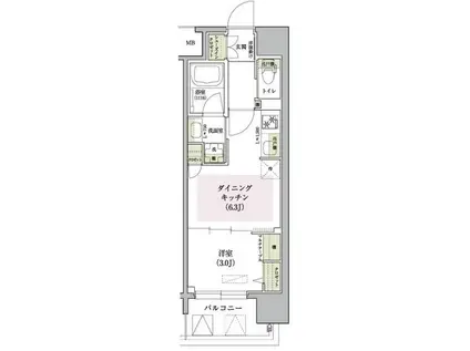 アーバネックス大阪天満宮II(1DK/6階)の間取り写真