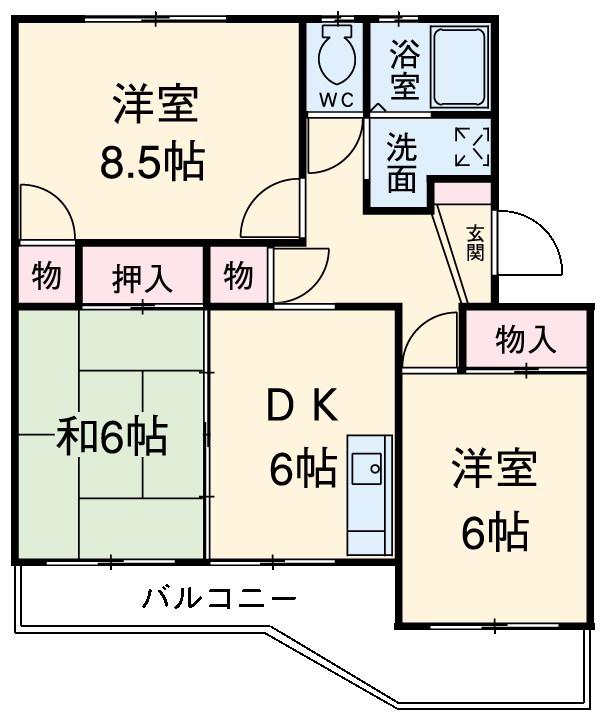 YKハイム北安東(3DK/1階)の間取り写真