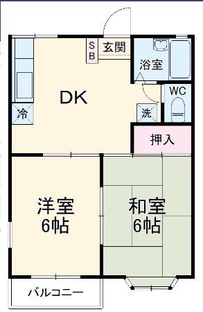 ヒルサイドⅡ(2DK/1階)の間取り写真