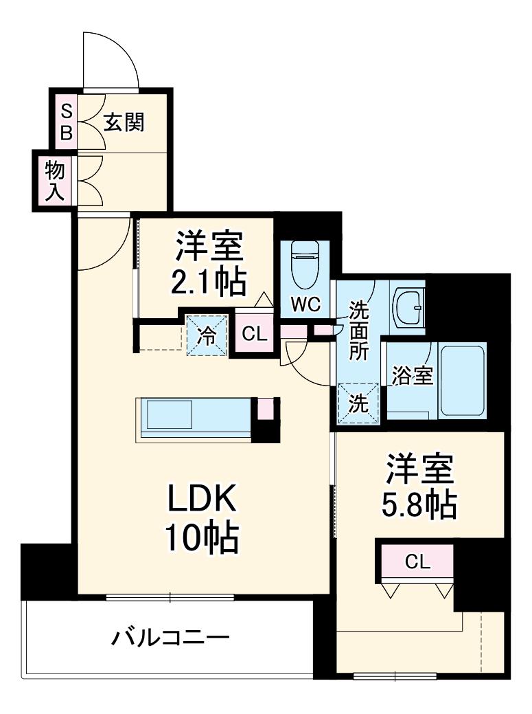アーバネックス天満橋FRONT(2LDK/6階)の間取り写真