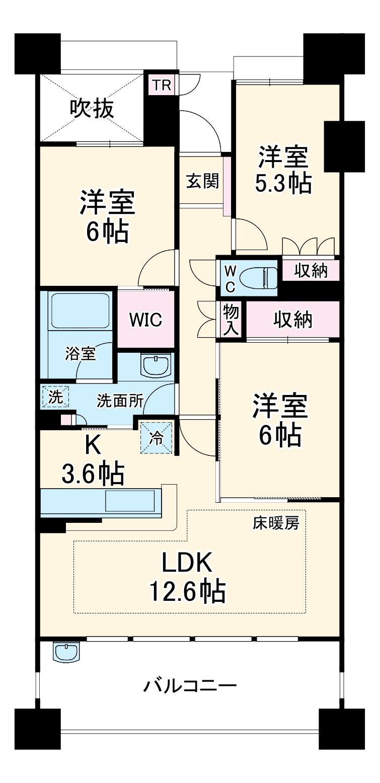 藤和八事緑ヶ岡ホームズ(3LDK/7階)の間取り写真