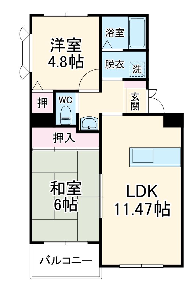 グリーンヴィレッジA(2LDK/1階)の間取り写真