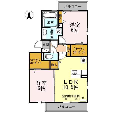 ボナール・K(2LDK/2階)の間取り写真