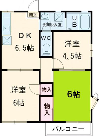 ラベンダーハイツB棟(3DK/1階)の間取り写真