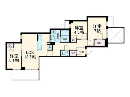 クラリティア横濱反町(3LDK/-1階)の間取り写真