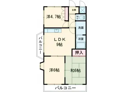 田口ビル(3DK/6階)の間取り写真