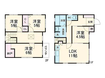 東海道本線 草薙駅(JR) 徒歩13分 2階建 築22年(4SLDK)の間取り写真